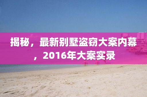 揭秘，最新别墅盗窃大案内幕，2016年大案实录