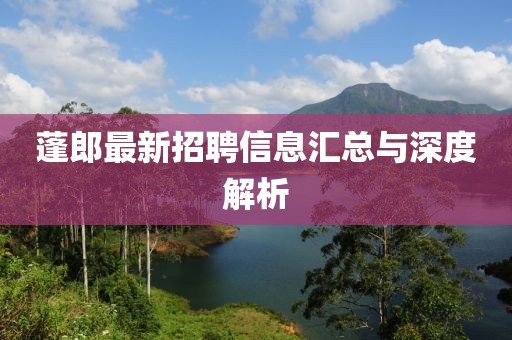 蓬郎最新招聘信息汇总与深度解析