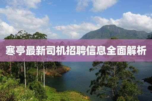 寒亭最新司机招聘信息全面解析